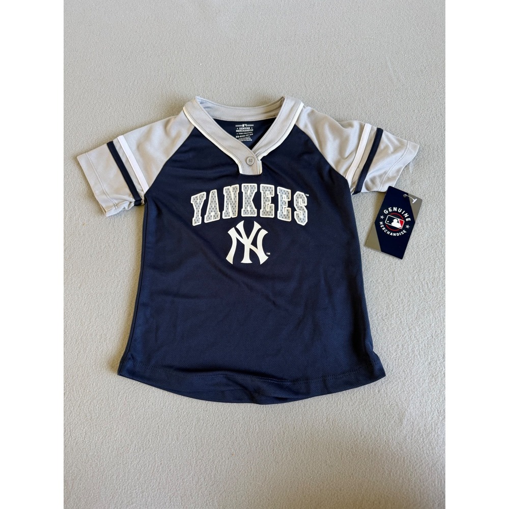 MLB New York Yankees Kids Jersey Shirt Navy Blue Grey Team Size 4/5 NWT